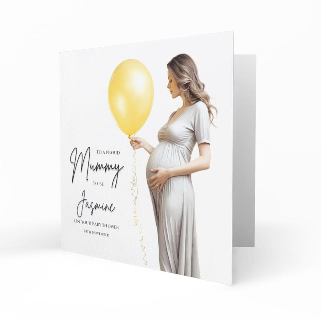 Personalised Baby Shower Card - Mum to Be with a Yellow Balloon