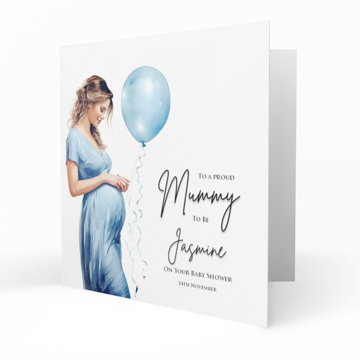 Personalised Baby Shower Card - Mum to Be with a Blue Balloon