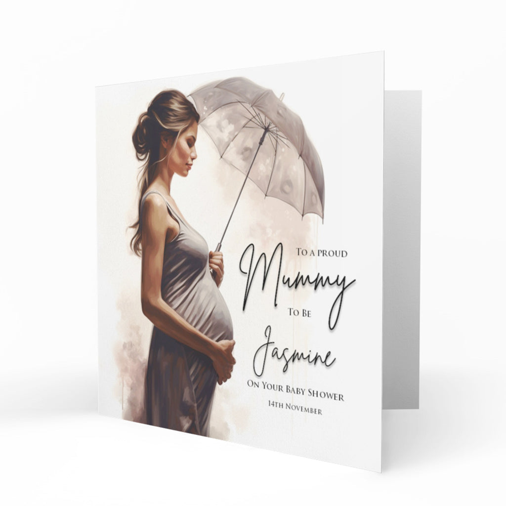 Personalised Baby Shower Card - Mum to Be with an Umbrella