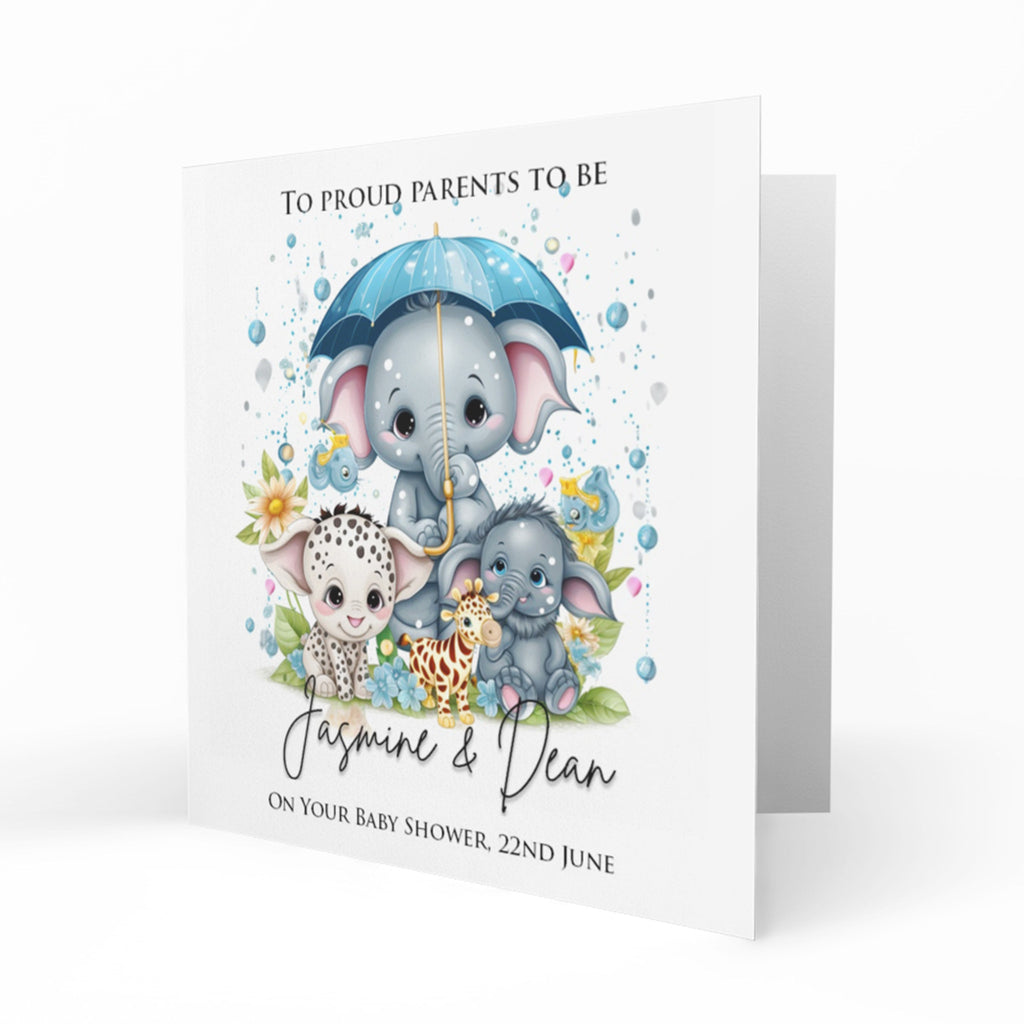 Personalised Baby Shower Card - Baby Animals under an Umbrella