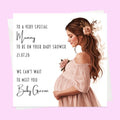 Personalised Baby Shower Card - Mum to Be in a Pink Dress - Brown Hair