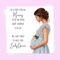 Personalised Baby Shower Card - Mum to Be in a Blue Dress - Brown Hair