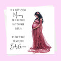 Personalised Baby Shower Card - Mum to Be in a Pink Dress - Black Hair