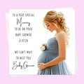 Personalised Baby Shower Card - Mum to Be in a Blue Dress - Blonde Hair