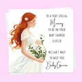 Personalised Baby Shower Card - Mum to Be in a White Dress - Ginger Hair