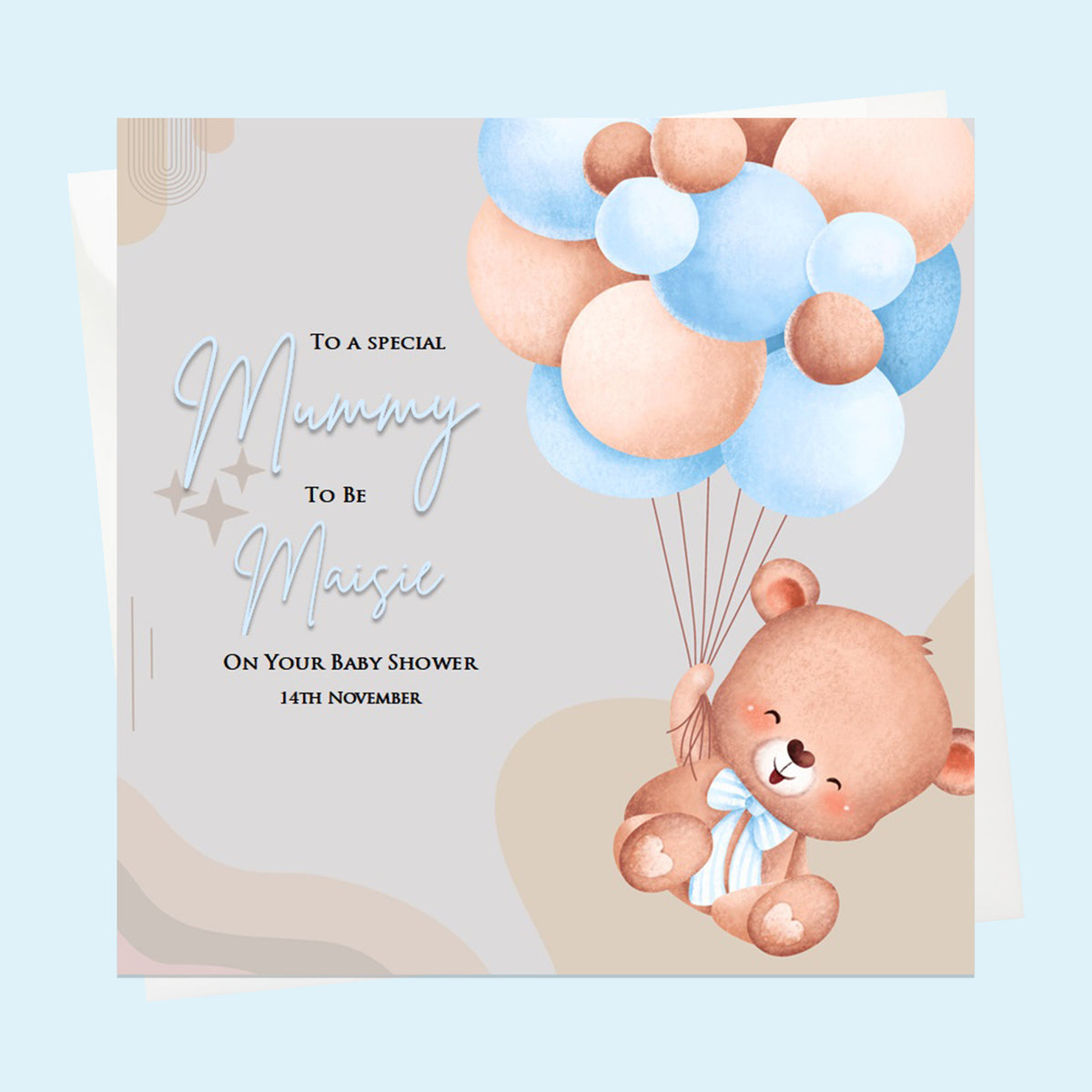 Personalised Baby Shower Card - Teddy Bear with Balloons