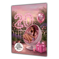 Personalised 20th Birthday Card - Woman Reading in a Garden Chair - Brown Hair