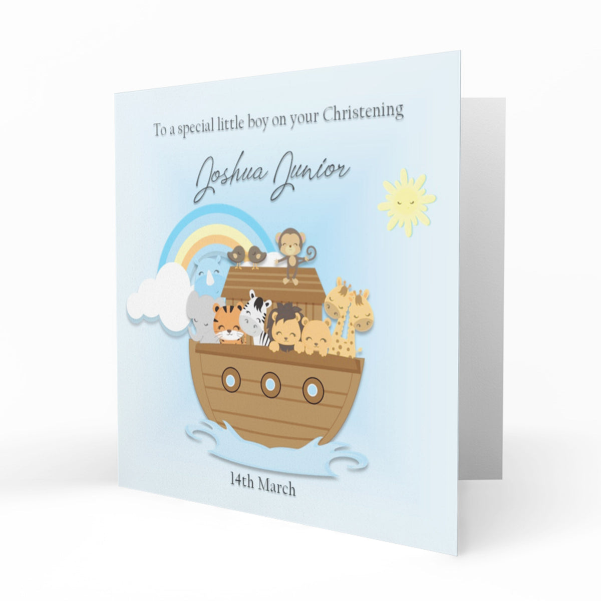 Personalised Christening Card - Noahs Ark and Rainbow
