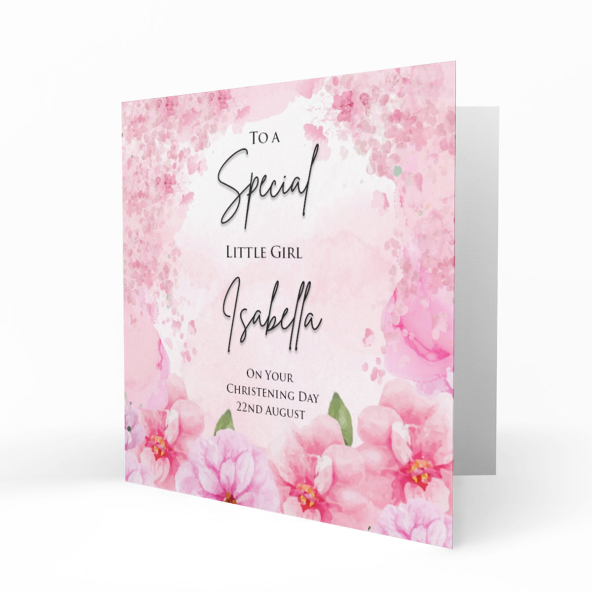 Personalised Christening Card - Pink Floral Border