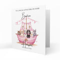 Personalised Baptism Card - Puppies in a Pink Ark