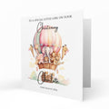Personalised Christening Card - Animals in a Pink Hot Air Balloon