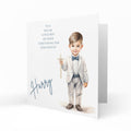 Personalised Christening Card - Brown Haired Boy Holding a Cross