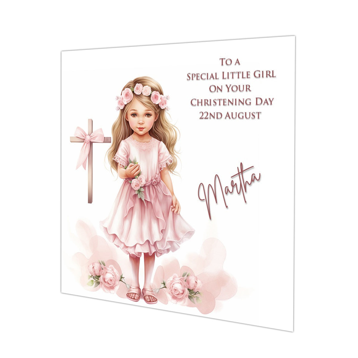 Personalised Christening Card - Girl with a Cross