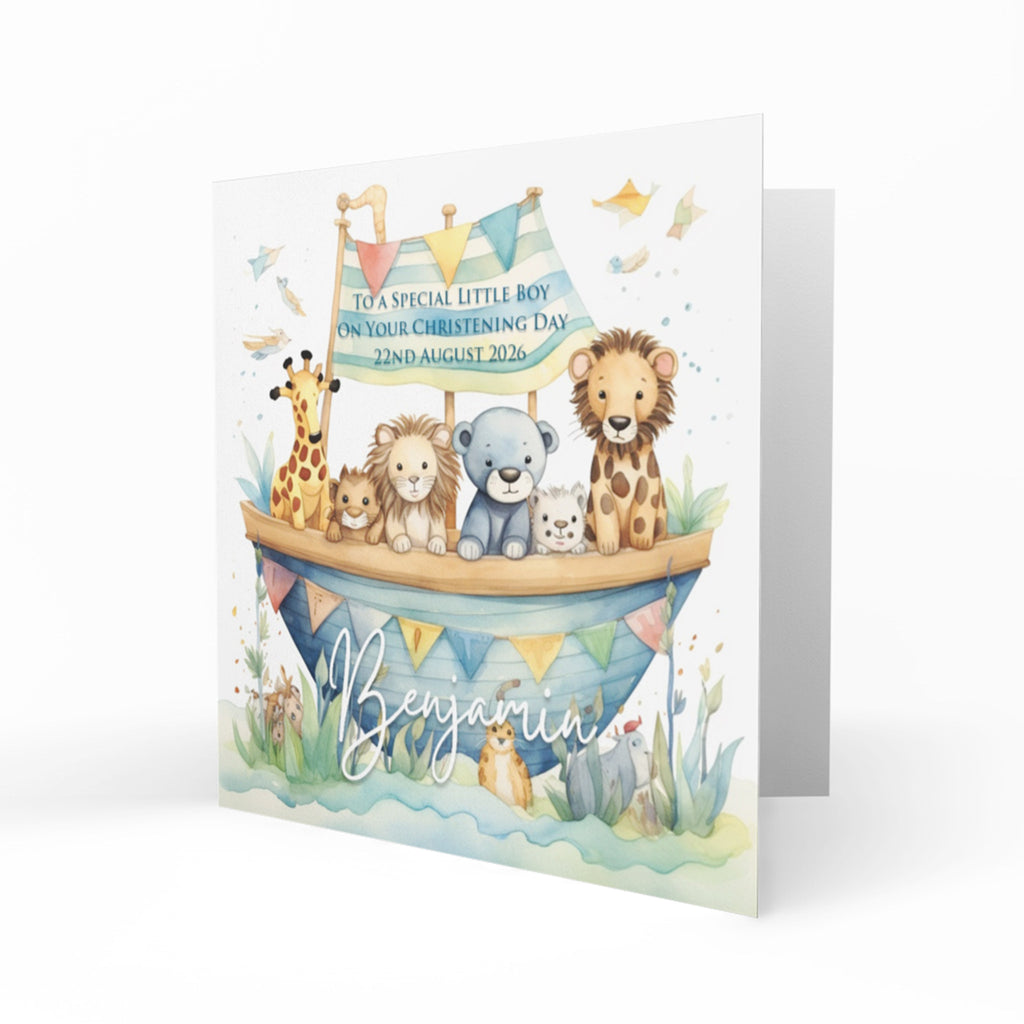 Personalised Christening Card - Noah's Ark Animals
