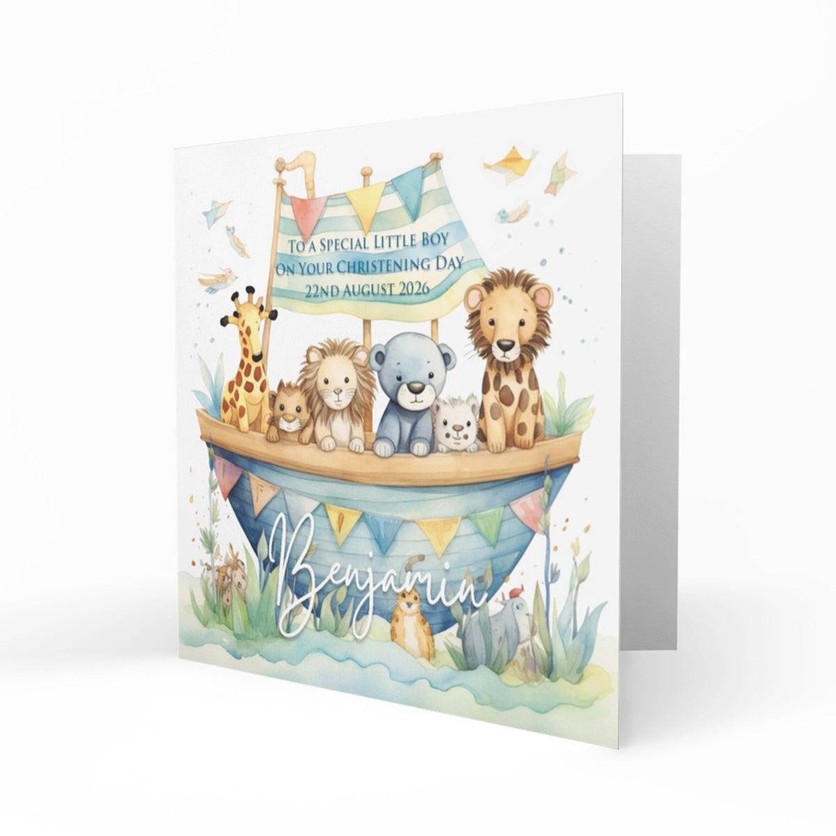 Personalised Christening Card - Noah's Ark Animals