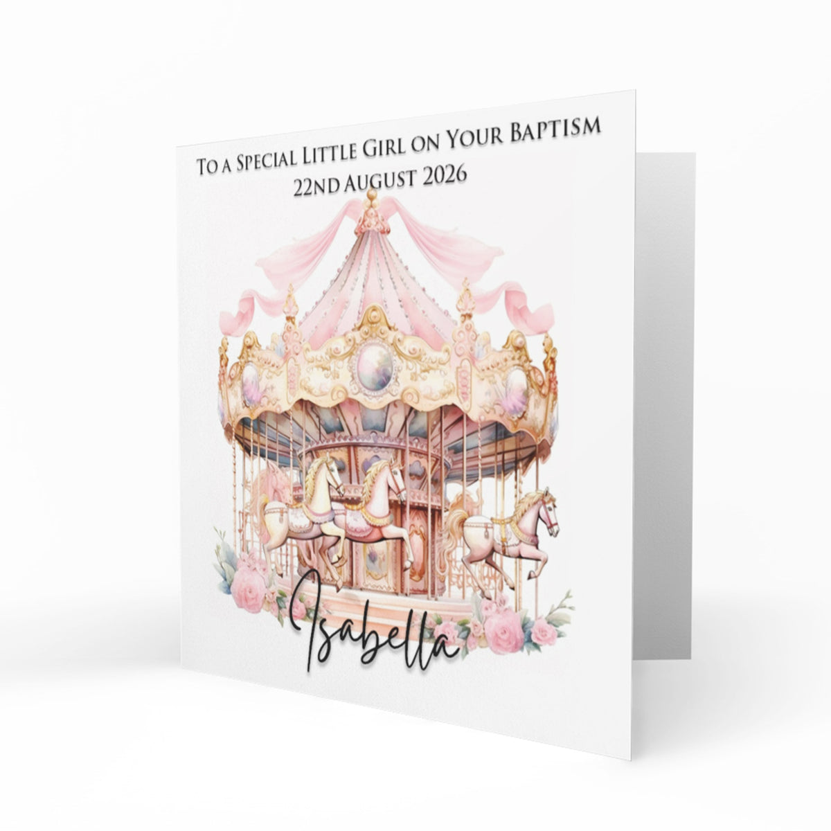 Personalised Baptism Card - Pink Carousel