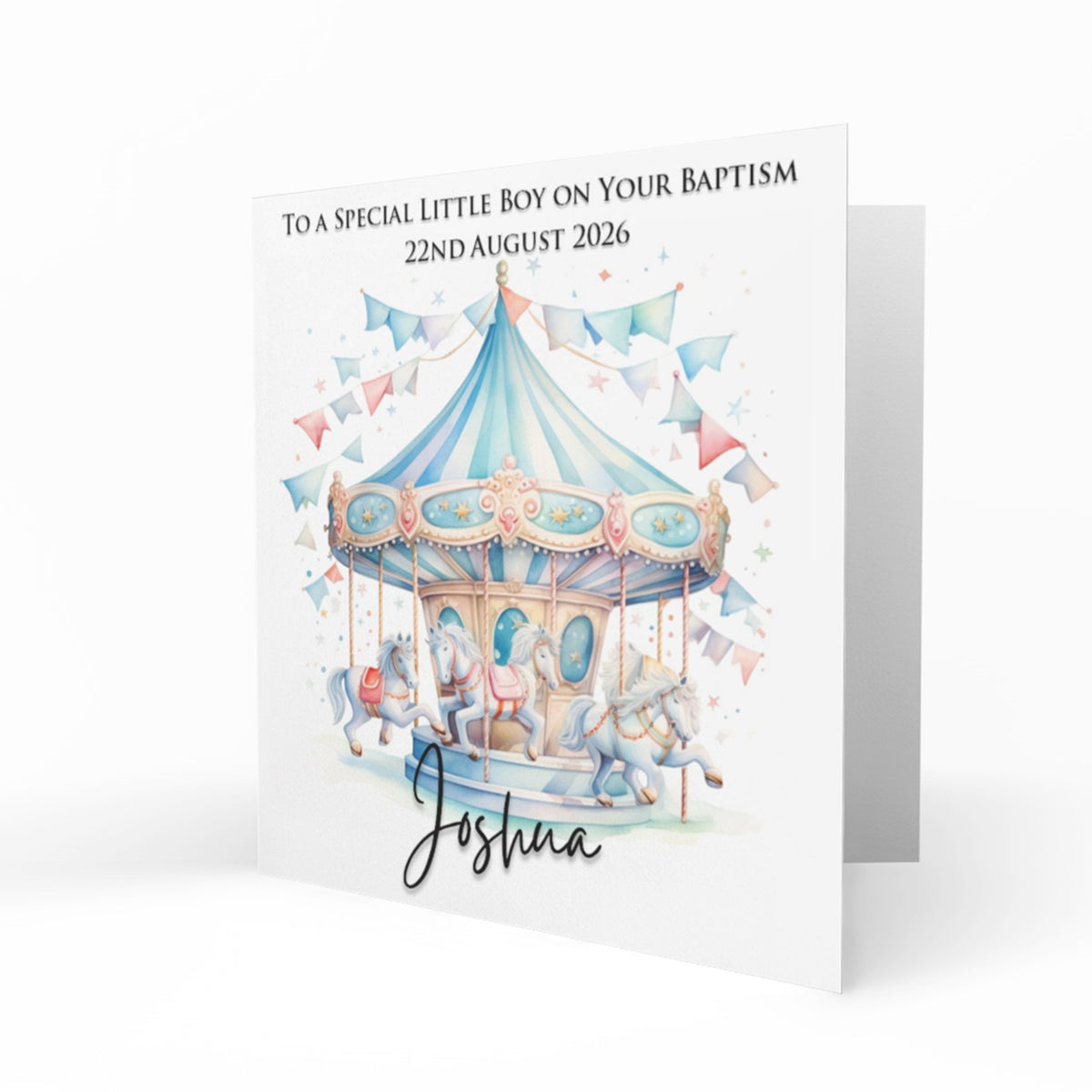 Personalised Baptism Card - Blue Carousel