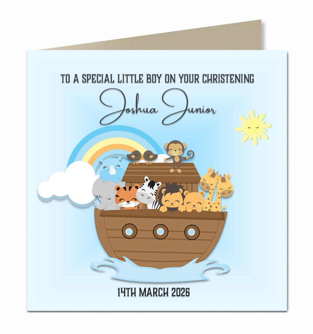 Personalised Christening Card - Noahs Ark and Rainbow