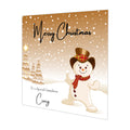 Personalised Christmas Card - Snowman with Gold Background