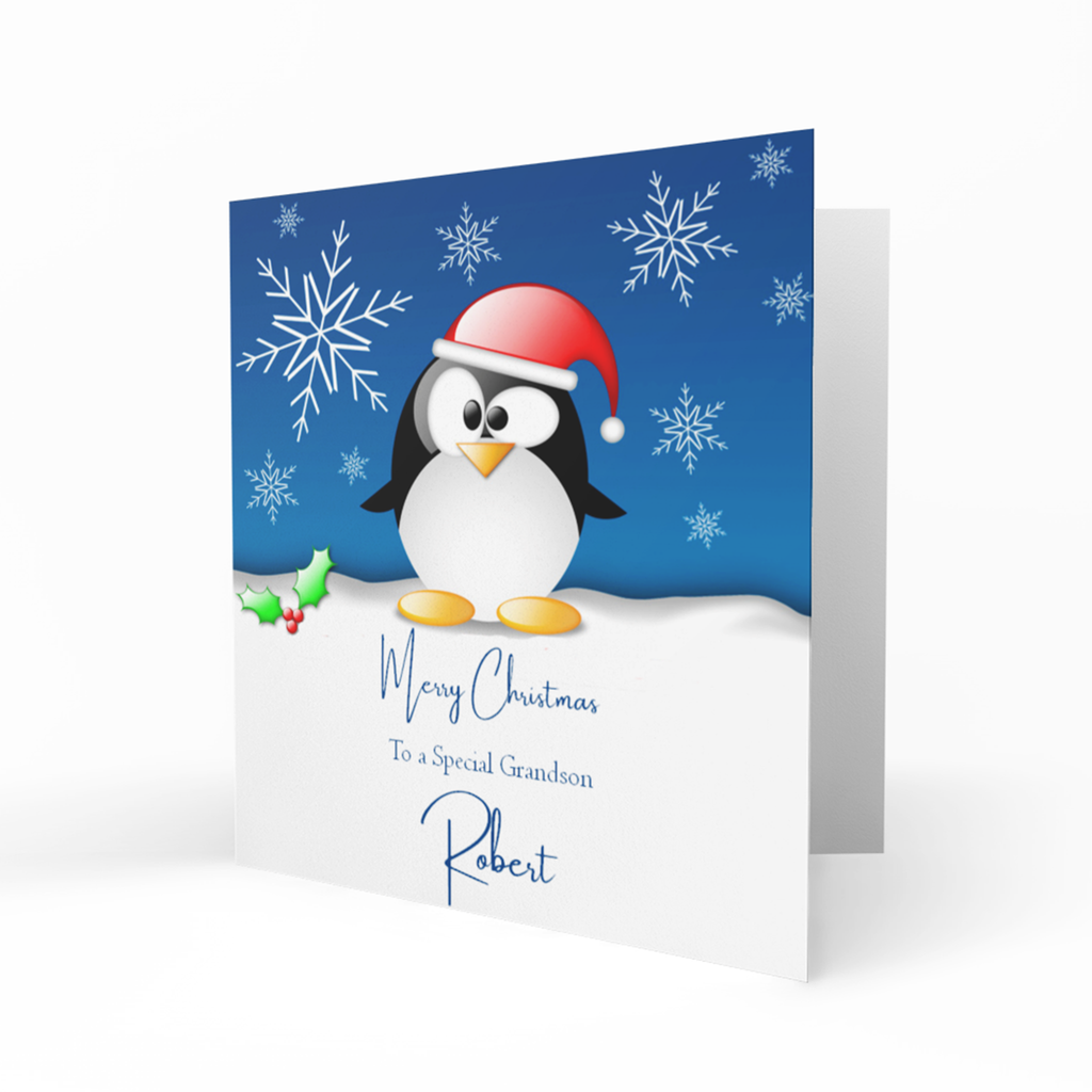 Personalised Christmas Card - Penguin in Santa Hat