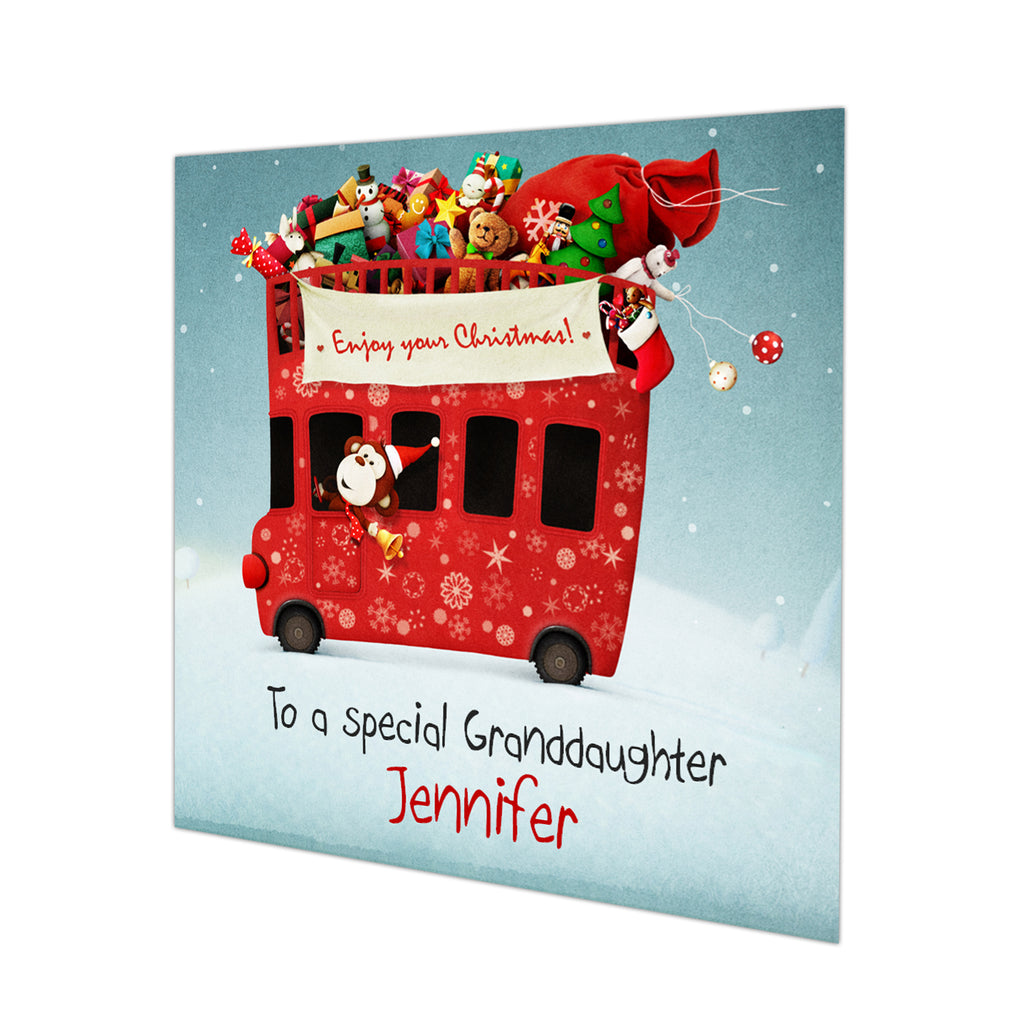 Personalised Christmas Card - Christmas Presents on a Red Bus