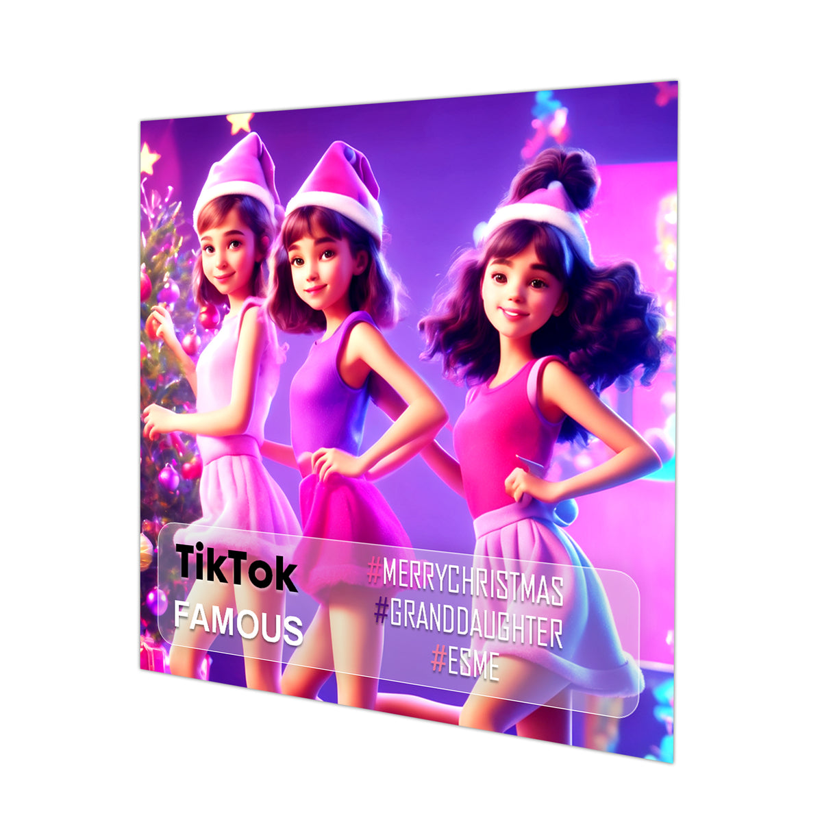 Personalised Christmas Card - Dancing Girls in Santa Hats