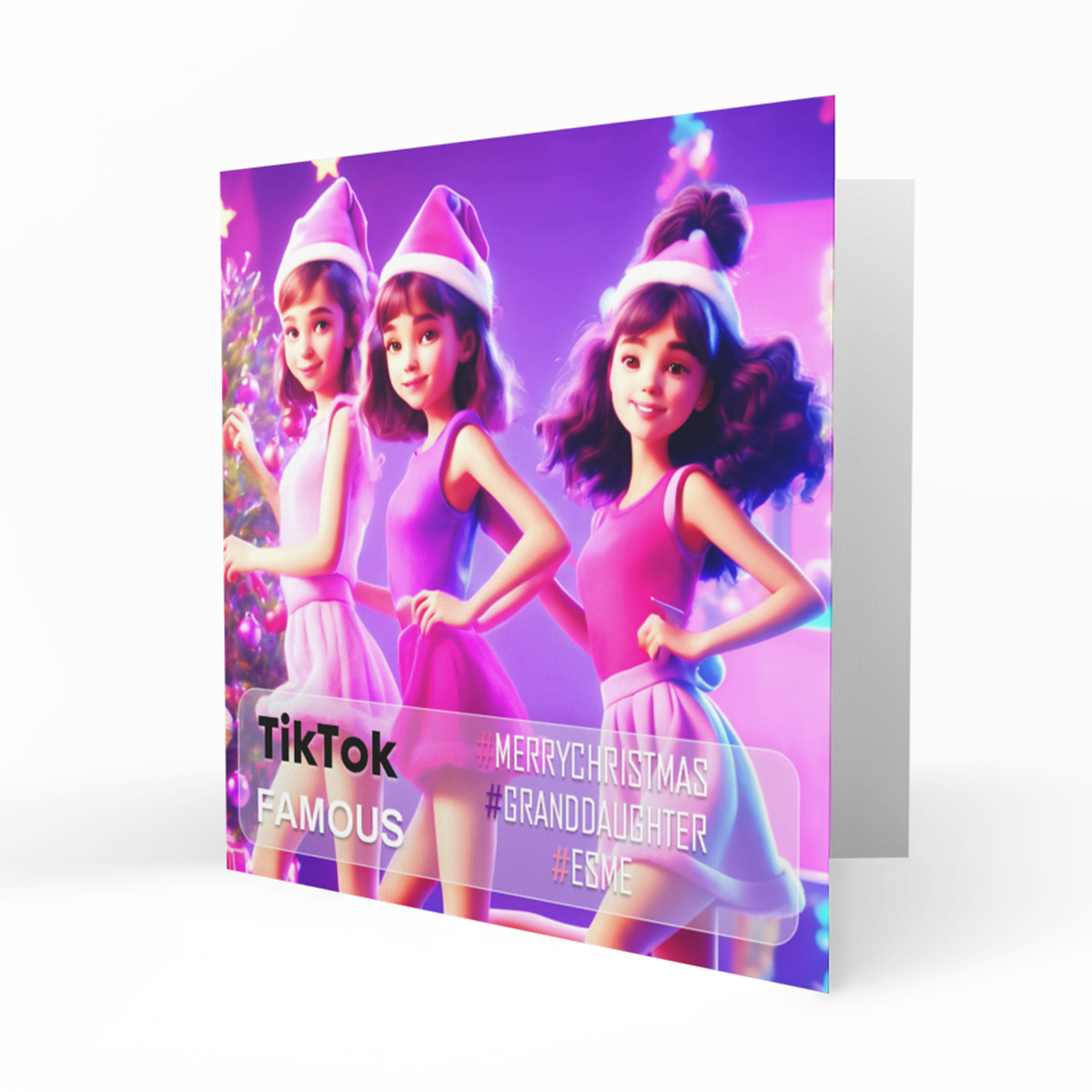 Personalised Christmas Card - Dancing Girls in Santa Hats