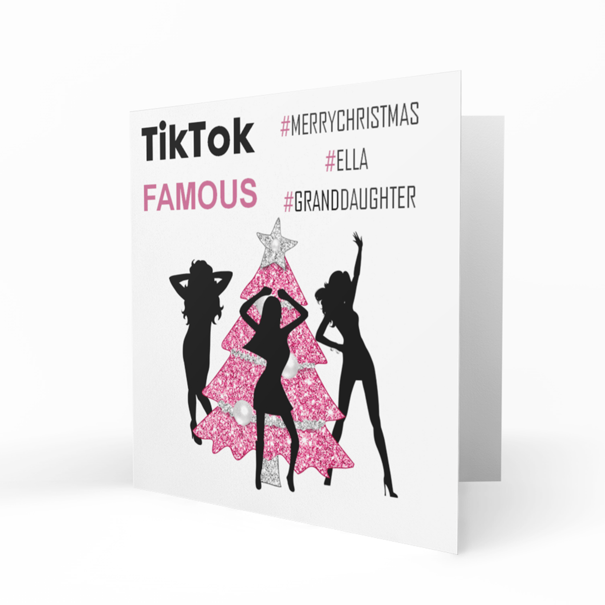Personalised Christmas Card - Dancing Silhouettes and Pink Tree