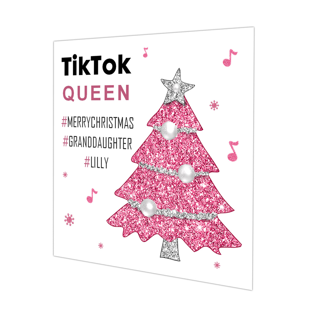 Personalised Christmas Card - Pink Tree and Music Notes