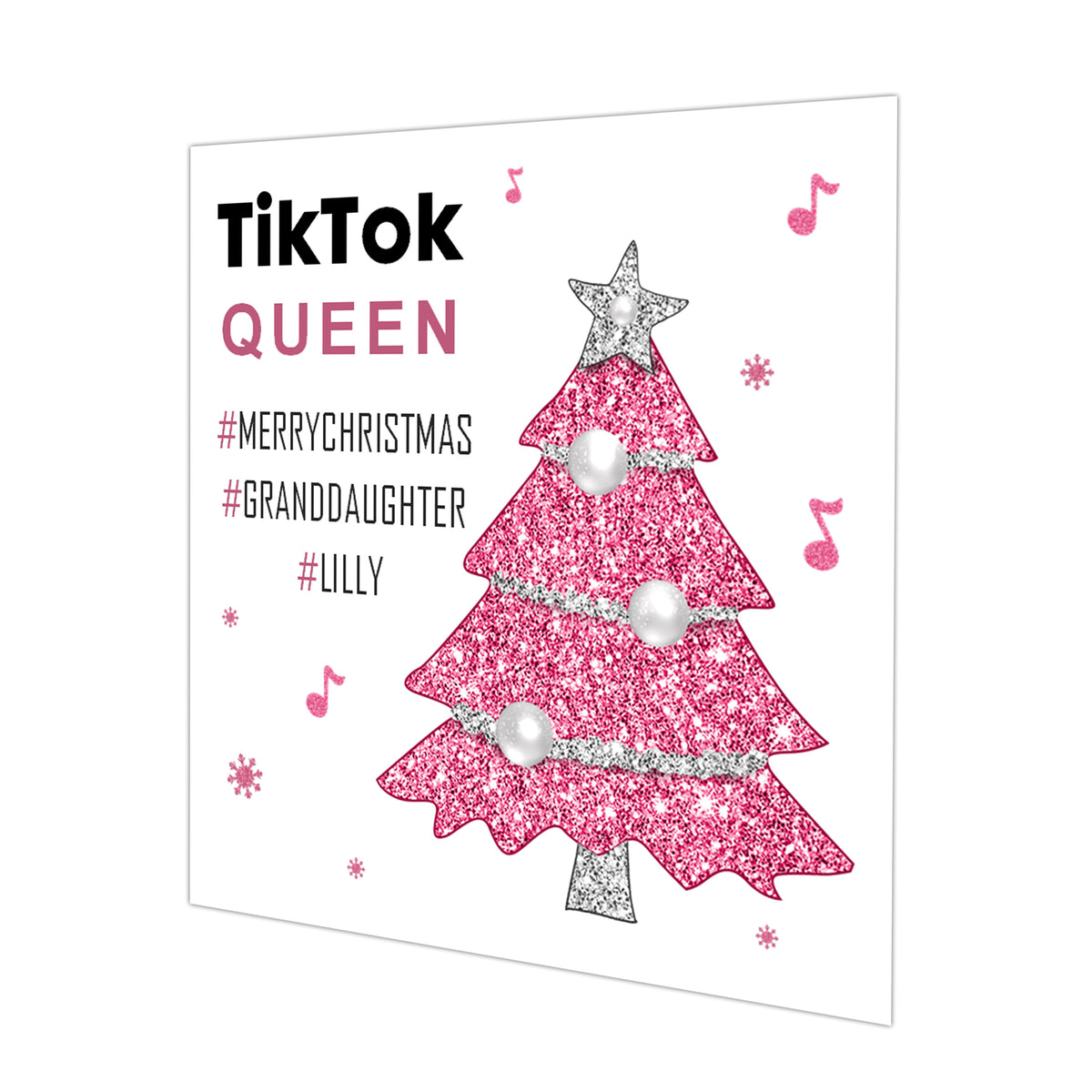 Personalised Christmas Card - Pink Tree and Music Notes
