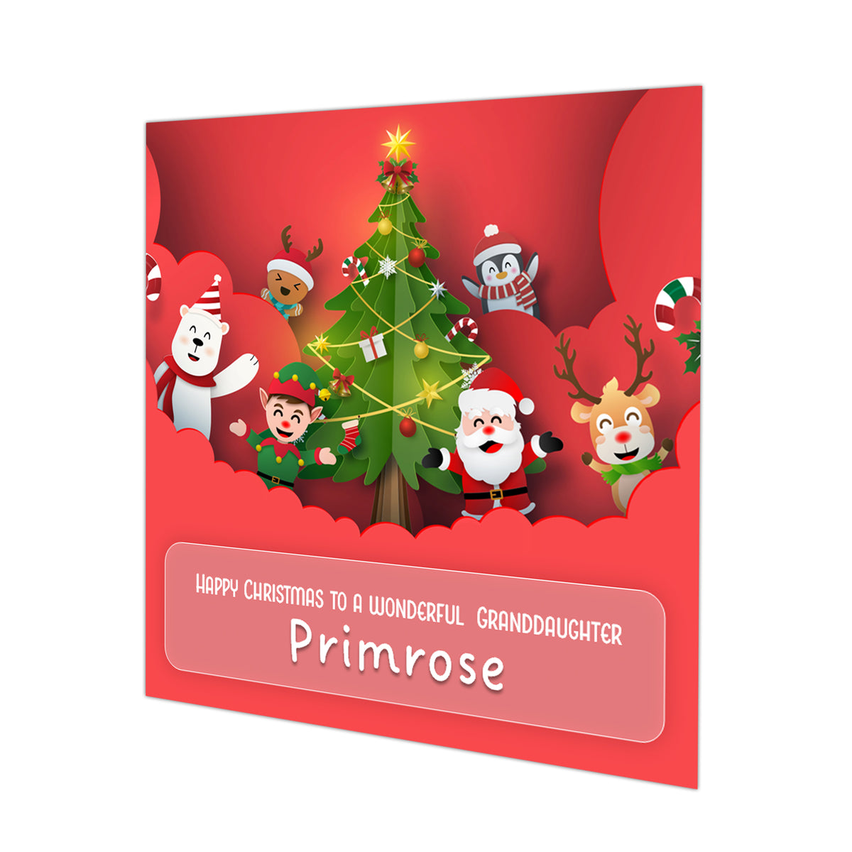Personalised Christmas Card - Santa and Friends by a Tree