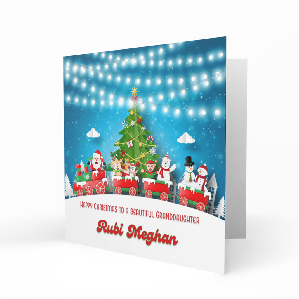 Personalised Christmas Card - Christmas Train and Fairy Lights