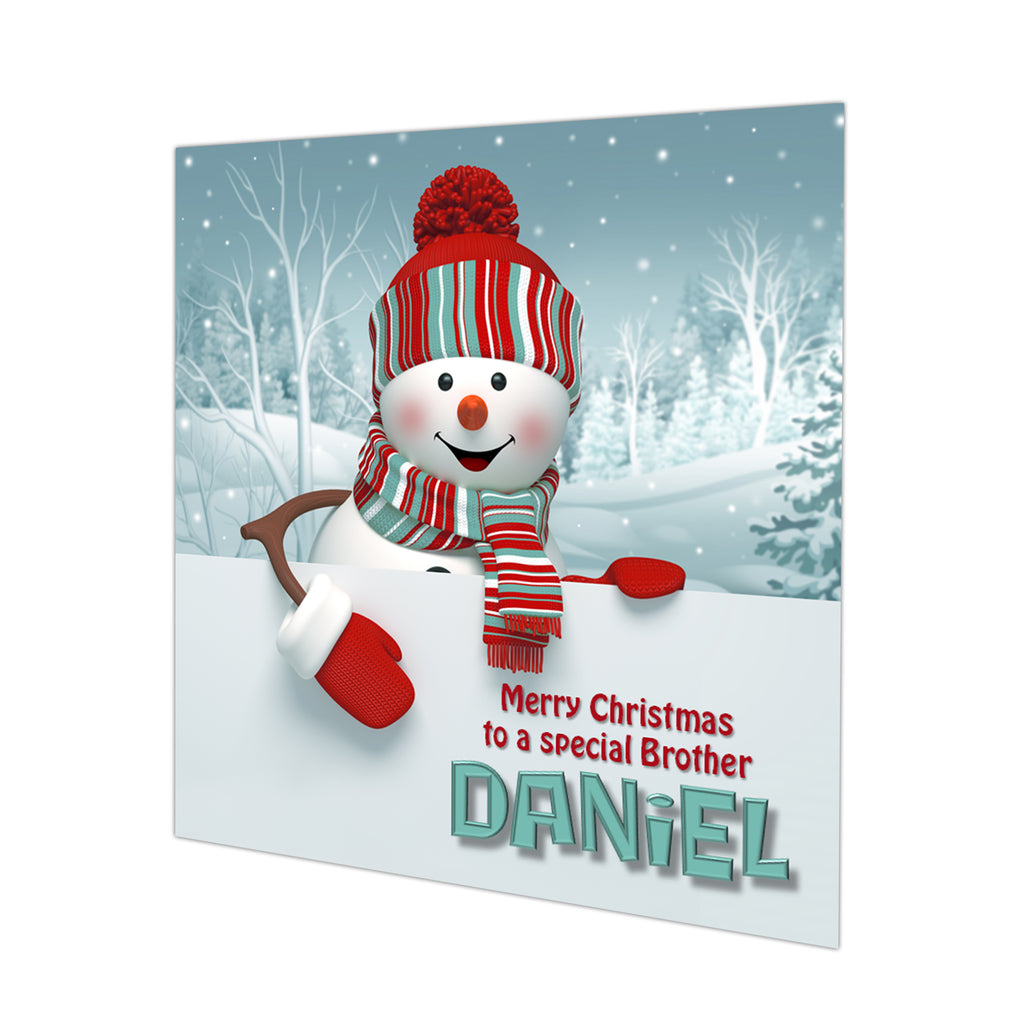 Personalised Christmas Card - Snowman with Striped Hat and Scarf