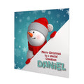 Personalised Christmas Card - Snowman with Blue Snowflakes
