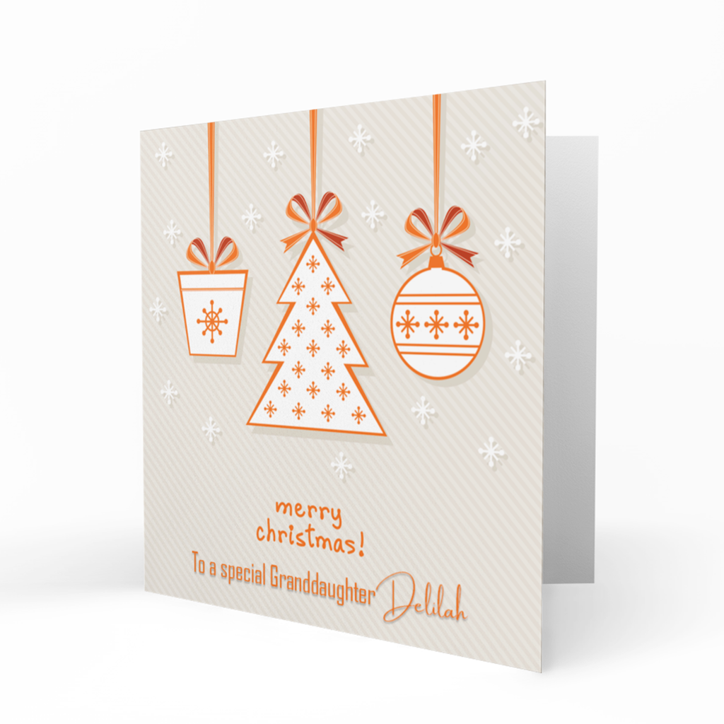 Personalised Christmas Card - Orange Hanging Christmas Decorations