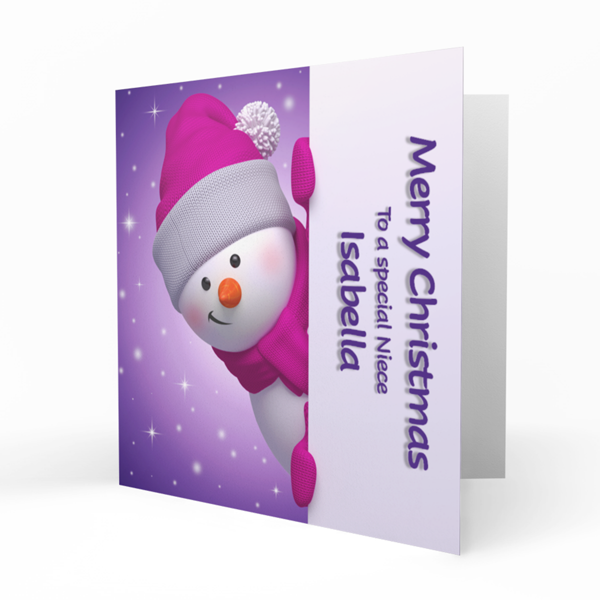 Personalised Christmas Card - Snowman with Purple Background