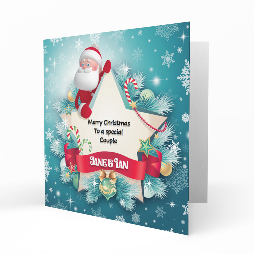 Personalised Christmas Card - Santa and Christmas Wreath