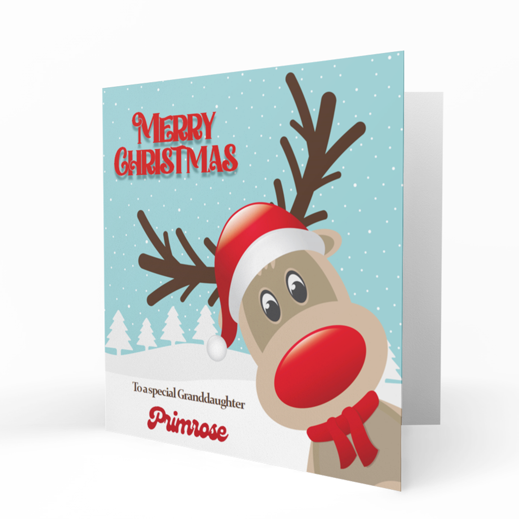 Personalised Christmas Card - Reindeer with Santa Hat