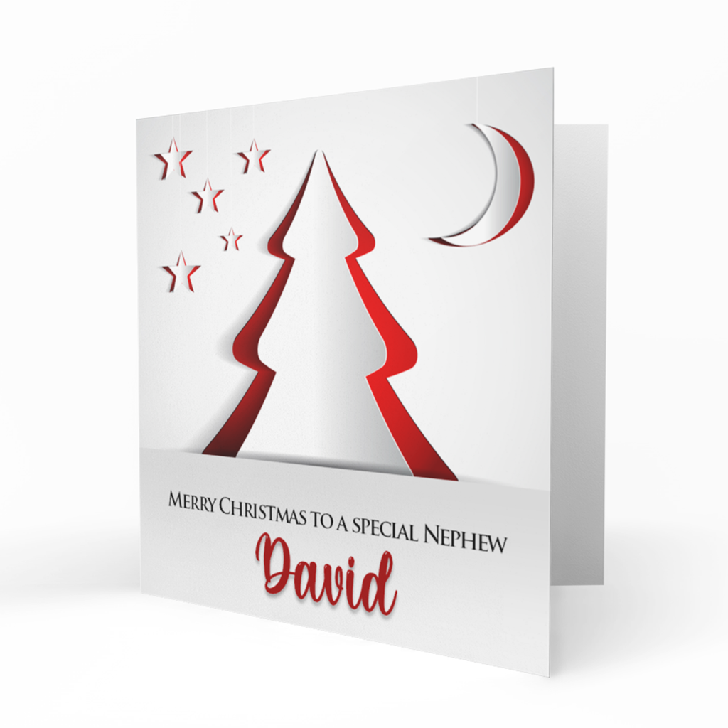 Personalised Christmas Card - Red and White Christmas Tree