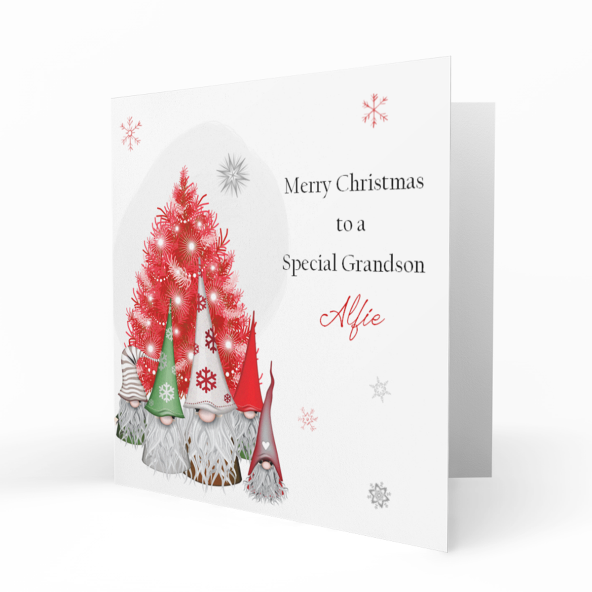 Personalised Christmas Card - Christmas Gnomes with Red Tree