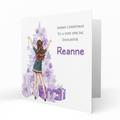 Personalised Christmas Card - Girl Decorating a Purple Tree
