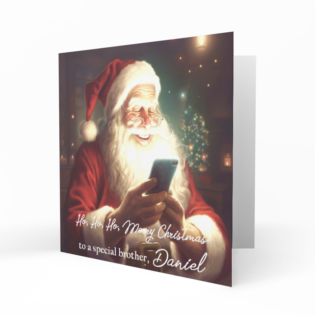 Personalised Christmas Card - Santa Using a Phone