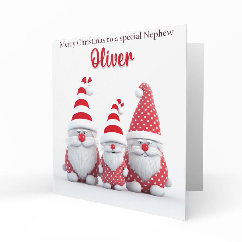 Personalised Christmas Card - Three Gnomes in Red Hats