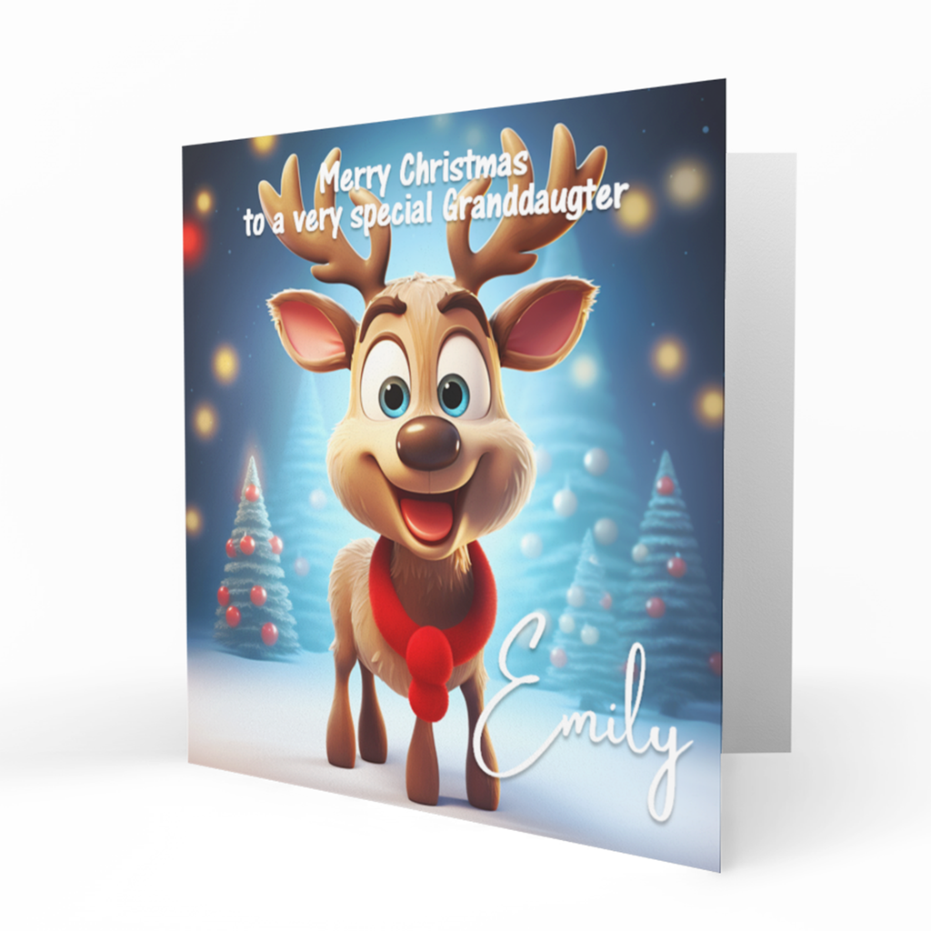 Personalised Christmas Card - Happy Reindeer with Red Scarf