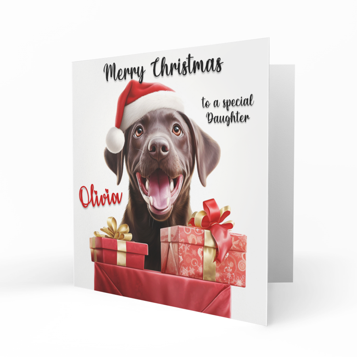 Personalised Christmas Card - Chocolate Labrador in Santa Hat