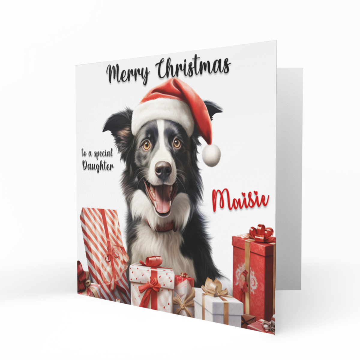 Personalised Christmas Card, Any Name, Any Relation, Granddaughter, Grandson, Daughter, Mum, Sister, Niece, Dog, Pet, Border Collie