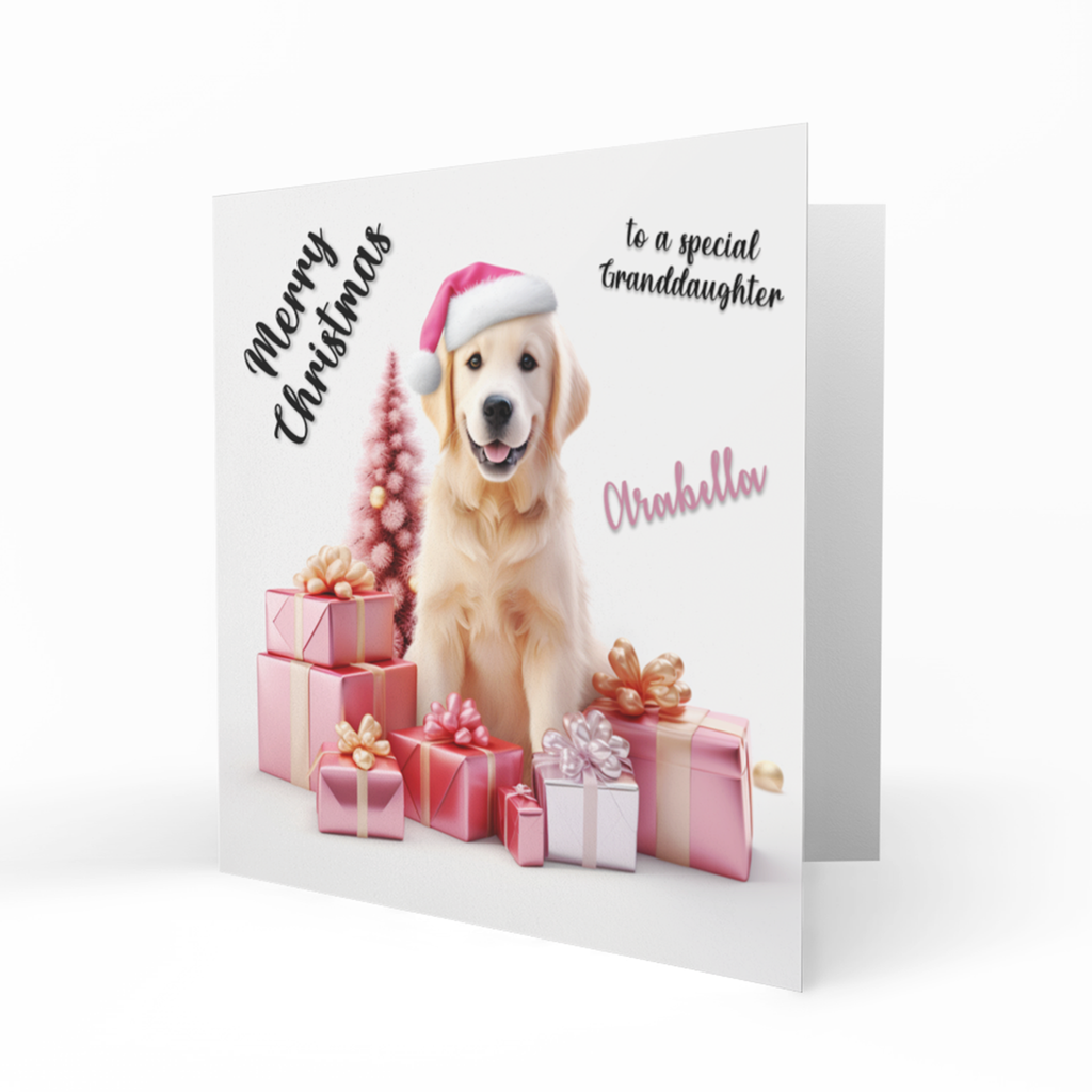 Personalised Christmas Card, Any Name, Any Relation, Granddaughter, Grandson, Daughter, Mum, Sister, Niece, Dog, Pet, Golden Retriever