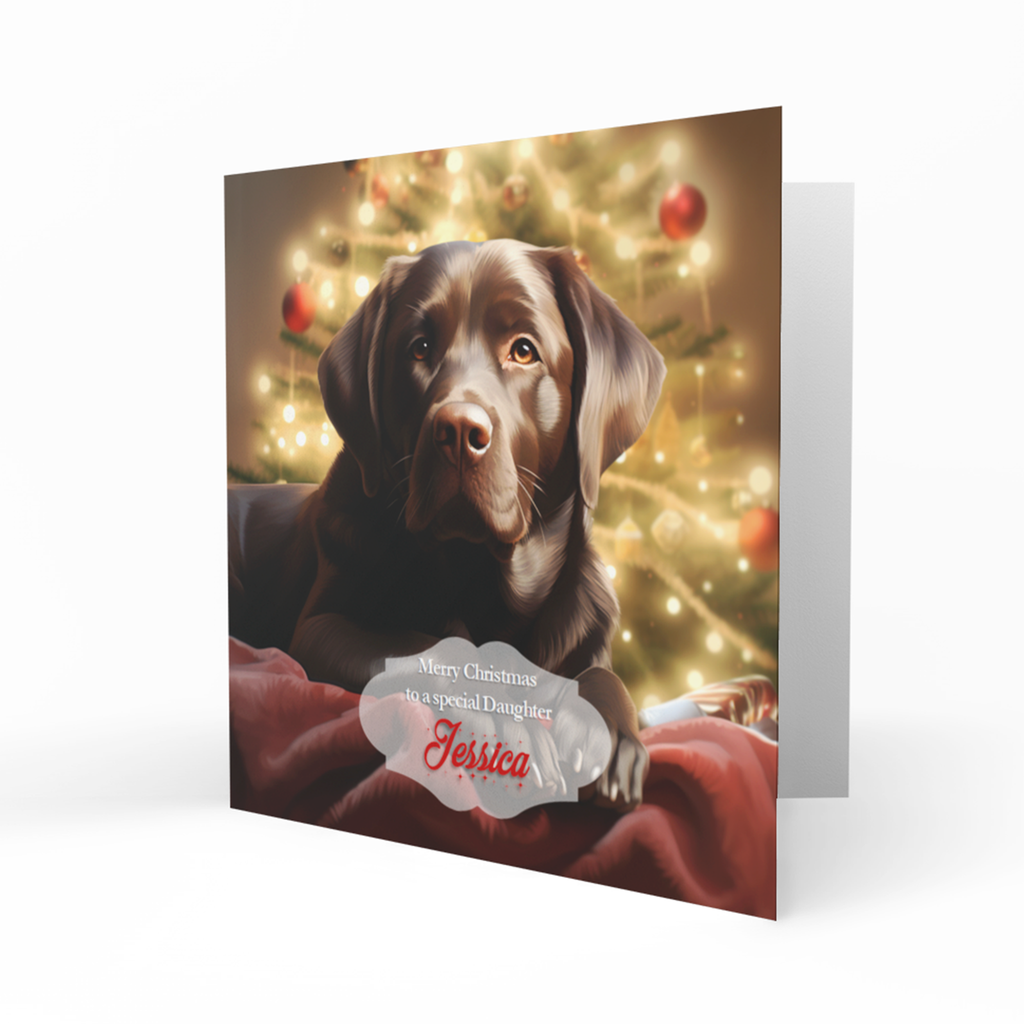 Personalised Christmas Card, Any Name, Any Relation, Granddaughter, Grandson, Daughter, Mum, Sister, Niece, Dog, Pet, Chocolate Labrador