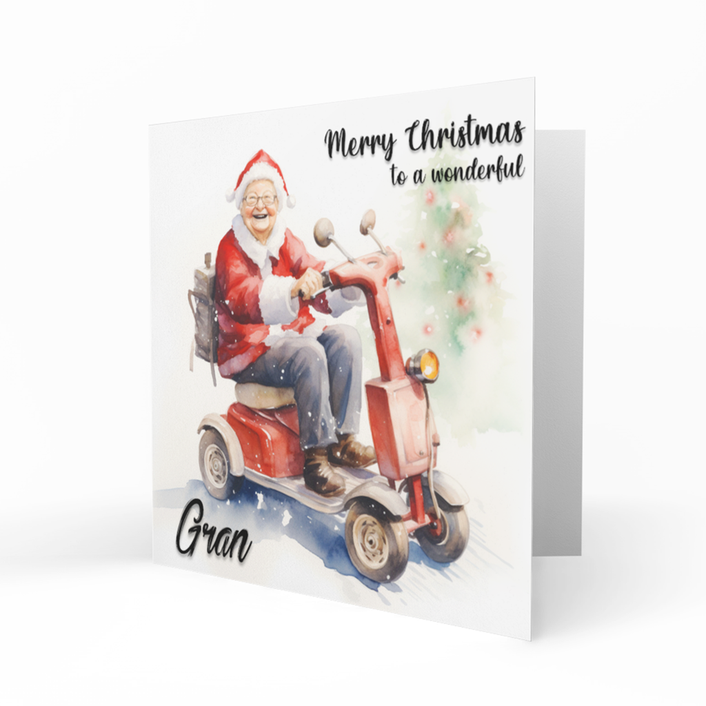 Personalised Christmas Card, Any Name, Any Relation, Grandma, Gran, Nanna, Mum, Mother, Friend, Neighbour, Mobility Scooter,