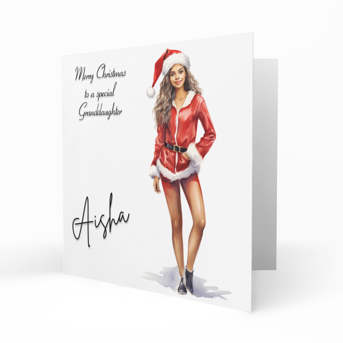Personalised Christmas Card - Girl in Santa Outfit